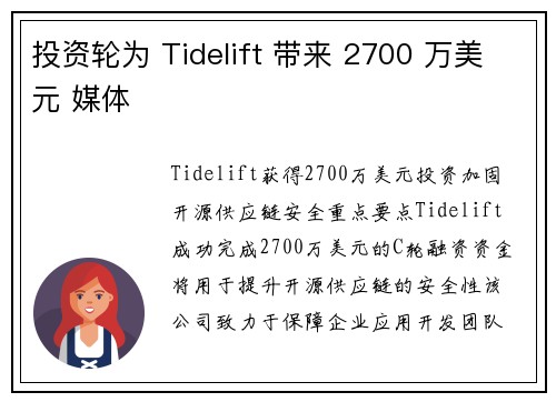 投资轮为 Tidelift 带来 2700 万美元 媒体